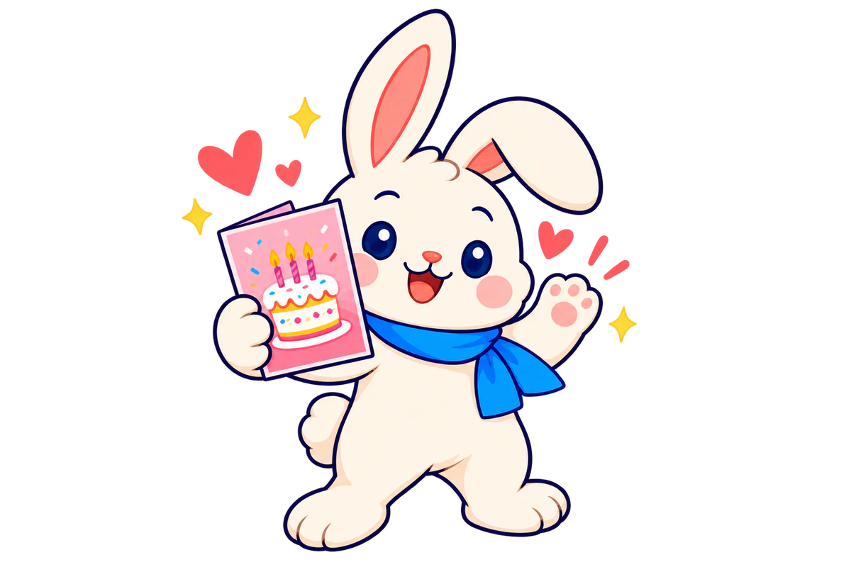 El conejito de CardBunny saluda con la patita.